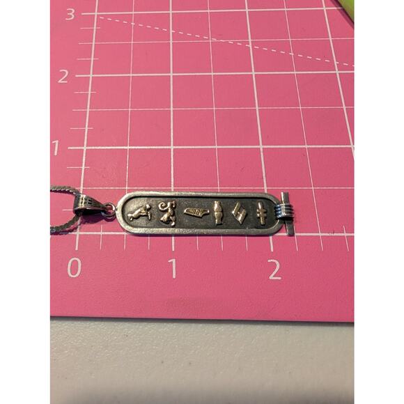 VTG 925 Sterling Silver Egyptian Hieroglyphics Cartouche Pendant 15" Necklace - Picture 10 of 10